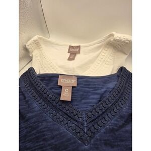 Chico's Crochet Trim V-Neck Short Sleeve‎ Top Bundle 2 Tees - Size 0 S